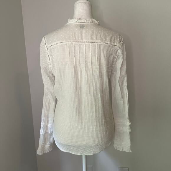 Faherty white cotton button front long sleeve top size S - Picture 5 of 12